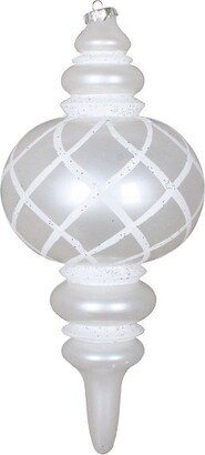 13 White Candy Finish Net Top Finial Ornament with Glitter Accents