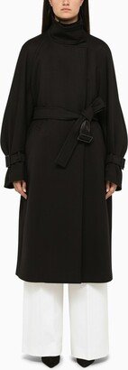 Loose black wool coat