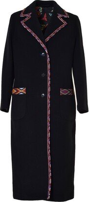 Geometric-Pattern Rear Vent Buttoned Coat