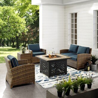 Crosley Furniture Bradenton 5-Piece Outdoor Wicker Conversation Set With Navy Cushions - 92.63 W x 107.37 D x 32.5 H