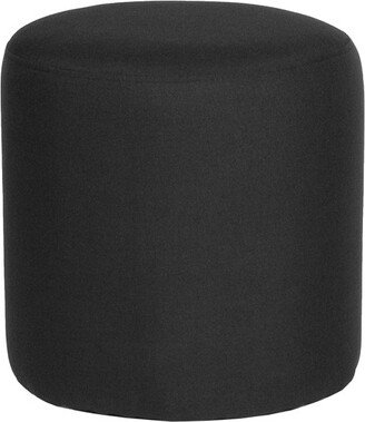 Emma and Oliver Taut Upholstered Round Ottoman Pouf in Black Fabric