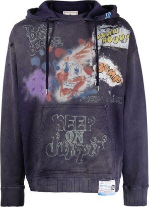 Graffiti-Print Distressed Hoodie