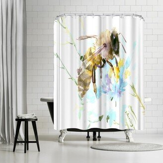 71 x 74 Shower Curtain, Honey Bee And White Flower by Suren Nersisyan