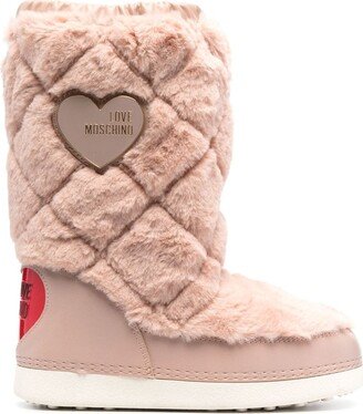 Logo-Plaque Faux-Fur Boots