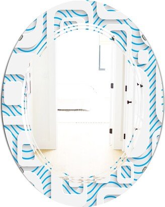 Designart '3D White and Blue Pattern I' Printed Modern Round or Oval Wall Mirror - Triple C