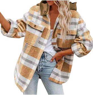 Nadition Navy Blue Cardigan for Women Plus Size Flannel Orange and Black Flannel Womens Plaid Jacket Shacket with Pockets Blouses & Button-Down Shirts Fall Tops for Women