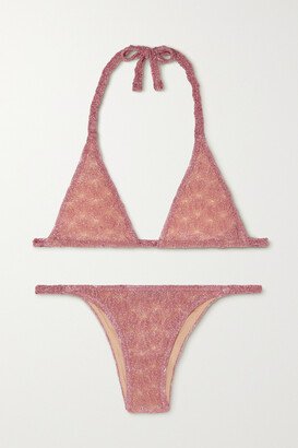 Mare Metallic Knitted Halterneck Triangle Bikini - Pink