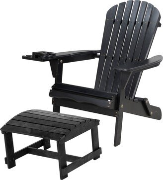 W Unlimited Foldable Adirondack Chair with cup holders with Ottoman - N/A