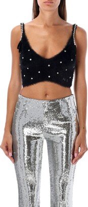 Super soft knitted crop top with rhinestones