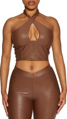 N BY NAKED WARDROBE Drip Crossover Halter Crop Top