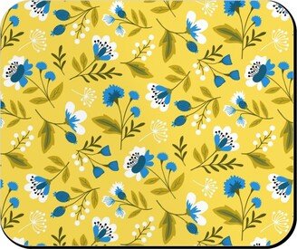 Mouse Pads: Colorful Spring Flowers - Blue On Yellow Mouse Pad, Rectangle Ornament, Yellow