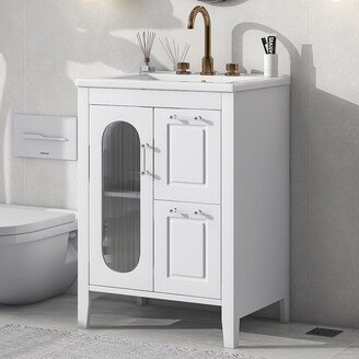 24 Bathroom Vanity with Ceramic Sink, Two Drawers and Door