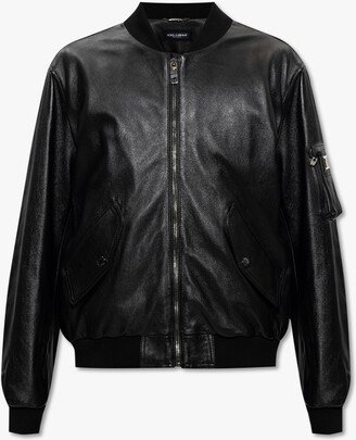 Leather Bomber Jacket - Black-AA