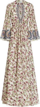 Floral-Print Silk Gown