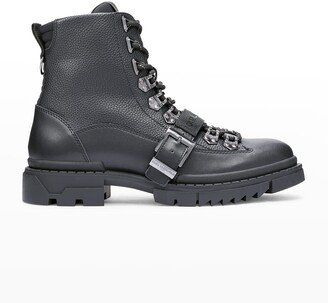 Men's Buckle Leather Lug-Sole Combat Boots