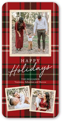 Holiday Cards: Tartan Wrapped Holiday Card, Red, 4X8, Holiday, Standard Smooth Cardstock, Rounded