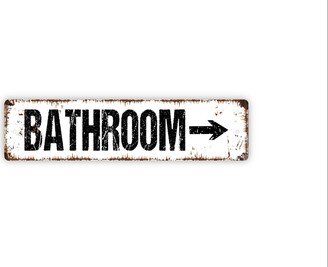 Bathroom With Arrow Sign - Restroom El Bano Toilet Guest Bath Rustic Street Metal Or Door Name Plate Plaque