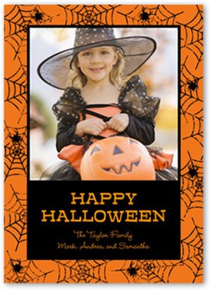 Halloween Cards: Spider Web Frame Halloween Card, Orange, Signature Smooth Cardstock, Square