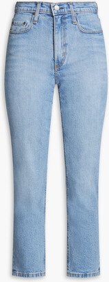 Cropped faded high-rise slim-leg jeans