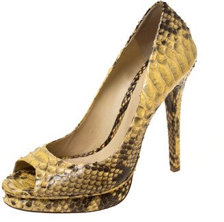 Yellow/Black Python Peep Toe Pumps Size 40.5