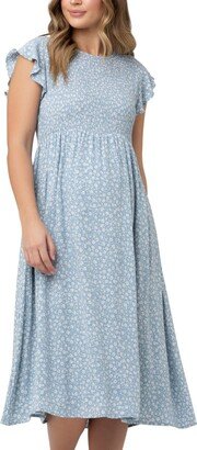 Maternity Maternity Ava Shirred Dress - Petrol / White