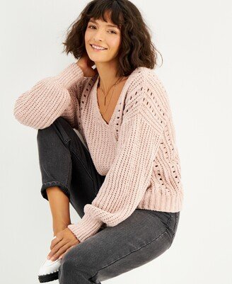 Juniors' Chenille Pointelle Sweater