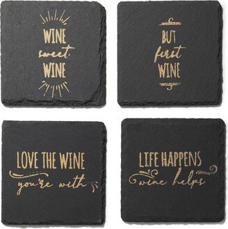 4 X 4 Life Happens-wine Helps Slate Coasters Square Set, 4 Piece