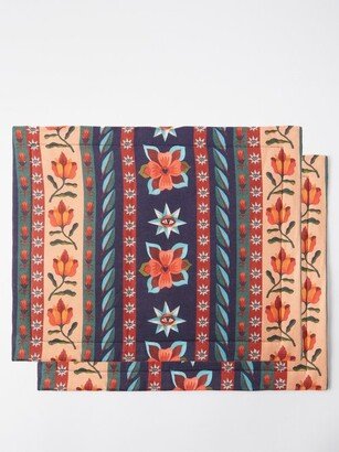 Set Of Two Strisce-print Linen Placemats