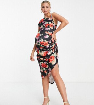 ASOS DESIGN Maternity cowl neck midi pencil dress in floral