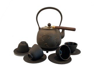 Mct-A015-12Pa 1200Ml Rust Good Heavy Quality Cranes Ginkgo Leaves Cast Iron Teapot 1.2L Floral Flower Teapots Set Pot Cups Patina