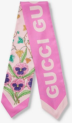 Womens Roseate/pink Floral-pattern Silk Scarf