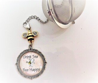 Bee Happy, Tea Ball With Charm, Lover's Gift, Loose Leaf Accessory, Party, Shower Favor