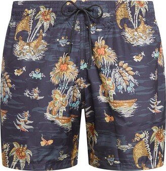 Floral Motif Drawstring Swimming Shorts