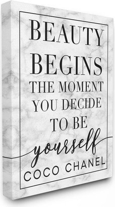 Beauty Begins Once You Decide to Be Yourself White Marble Typography Canvas Wall Art, 30 L x 40 H