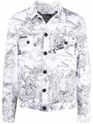 Skeleton-Tattoo Print Denim Jacket