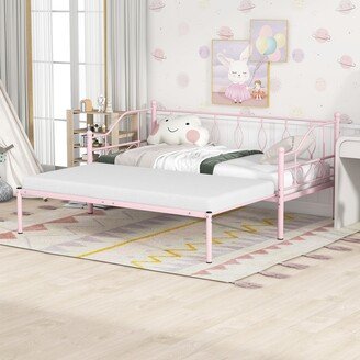 EHEK Twin Size Metal Daybed with Trundle, Daybed with Slat No Box required Pink