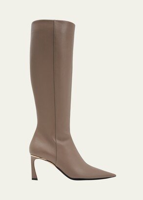 Point-Toe Leather Knee Boots