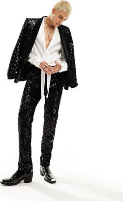 skinny suit pants in sequin diamond velvet in black