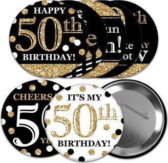 Big Dot Of Happiness Adult 50th Birthday - Gold - 3 inch Birthday Party Badge - Pinback Buttons 8 Ct
