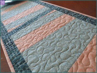 Table Runner Quilted, -Inch, Peach Seafoam Green Batik #487