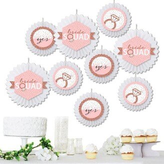 Big Dot of Happiness Bride Squad - Hanging Rose Gold Bridal Shower or Bachelorette Party Tissue Decoration Kit - Paper Fans - Set of 9