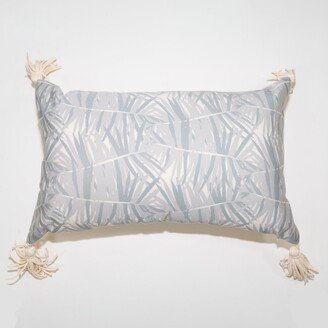 Outdoor Modern Minimal Waterproof Sunbrella Custom Design Fern Leaves Patterned Lumbar Pillows with Faux Leather Tassels