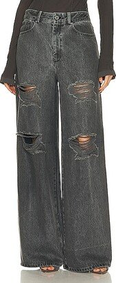 Washed Denim Distressed High Waist Jean in Charcoal