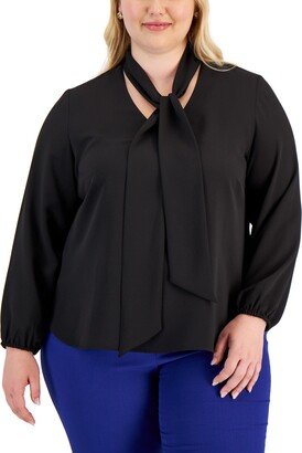 Plus Size Solid Bow-Front Blouse