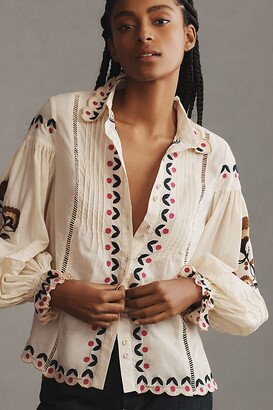 Palms Paradise Sand Embroidery Blouse