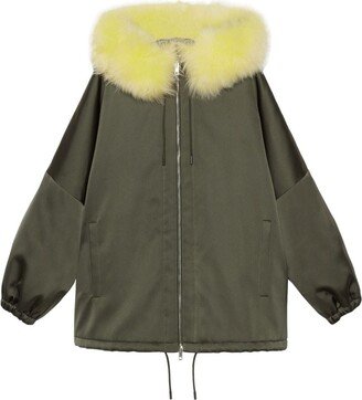 Shearling-Trim Silk Zip Jacket