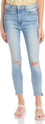 Womens Distressed Frayed-Hem Ankle Jeans