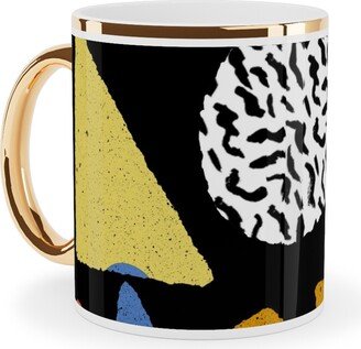 Mugs: Happy Blocks Ceramic Mug, Gold Handle, 11Oz, Multicolor