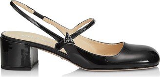 45MM Leather Block-Heel Slingback Pumps