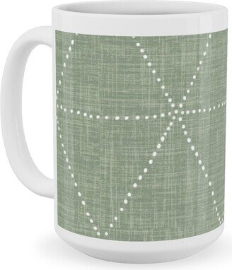 Mugs: Boho Triangles - Sage Ceramic Mug, White, 15Oz, Green